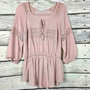 Maurices Womens Blush Lace Peplum Blouse L